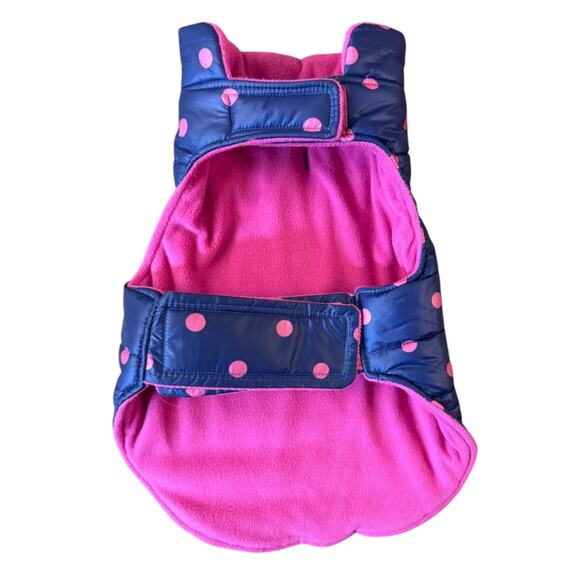 Top Paw Blue Dot Puffer Fleece Lined Dog Jacket Coat Vest Large Winter Spring - Picture 3 of 5